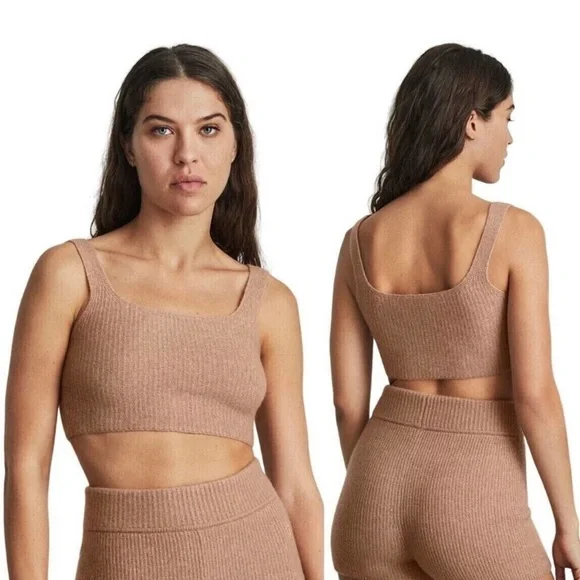 Everlane Womens Cozy Stretch Tank Top Wool Blend Soft Cropped In Camel Size M - Picture 3 of 4